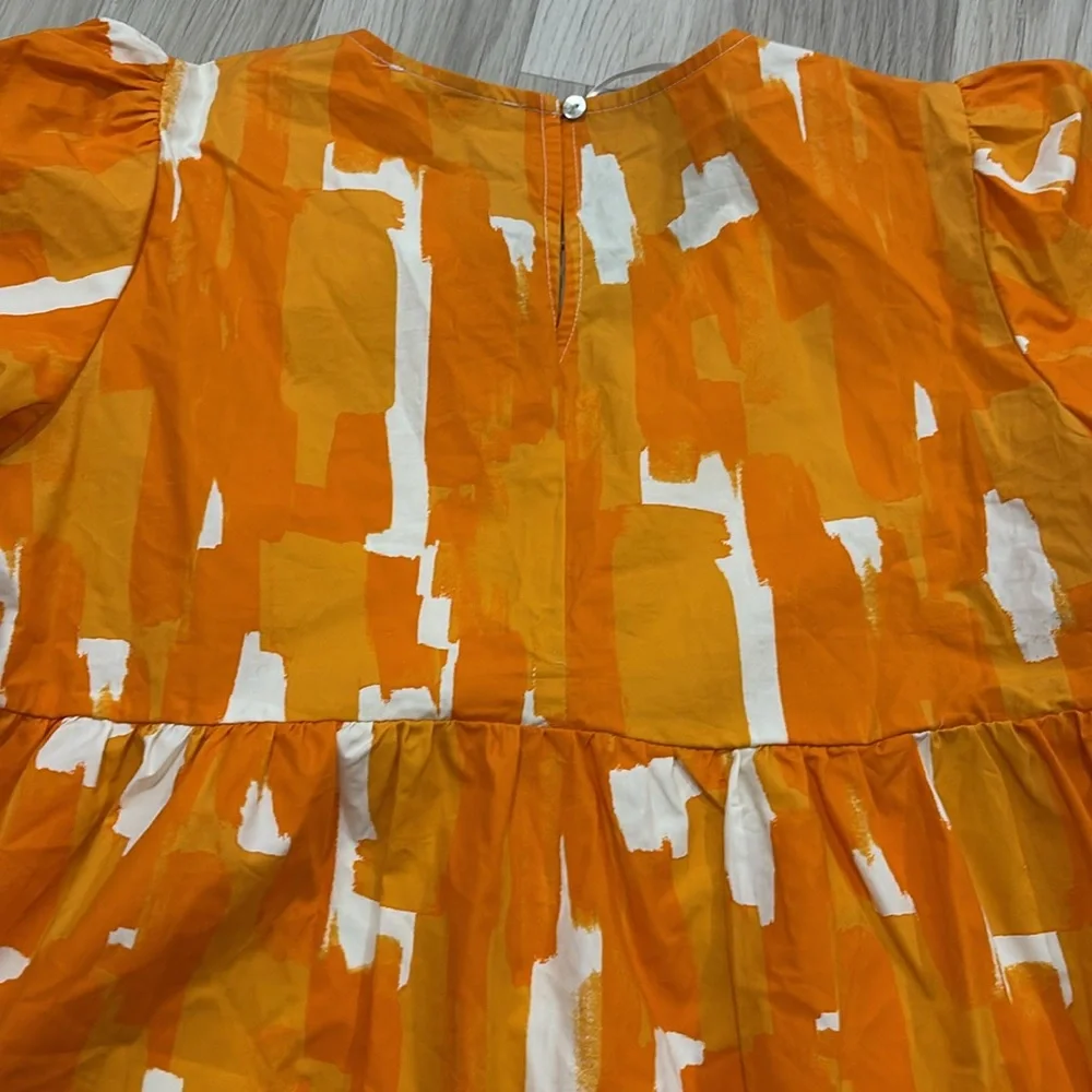 Peach Love‎ Tiered V Neck Orange White Dress Size L NWOT